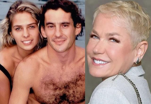 Adriane Galisteu e Ayrton Senna à esquerda; Xuxa Meneghel à direita