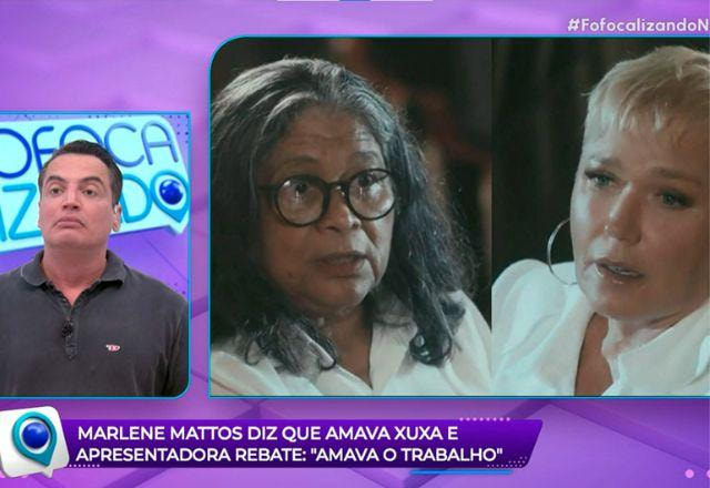 Print da tela do Fofocalizando, com Léo Dias, Xuxa e Marlene Mattos