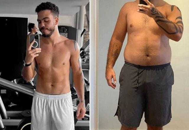 Ronald mostra antes e depois em frente ao espelho