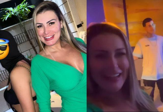 Andressa Urach mostra a parceira e o filho no motel