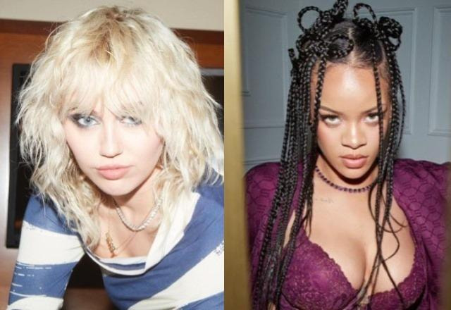 Miley Cyrus à esquerda; Rihanna à direita