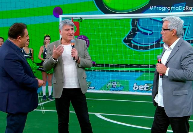 Ratinho, Cléber Machado e Mauro Naves durante o Gol Show.