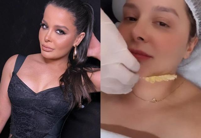 Maraisa fazendo pose nos bastidores de show à esquerda;  Maraisa durante procedimento estético à direita