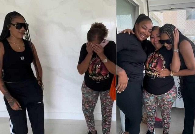 Ludmilla com a avó no apartamento novo