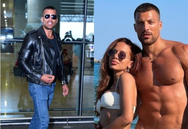 Simone Susinna no aeroporto à esquerda; Anitta e Simone Susinna na praia à direita