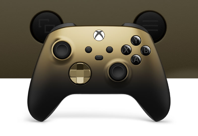 Imagem promocional do controle de Xbox Edição Especial Gold Shadow