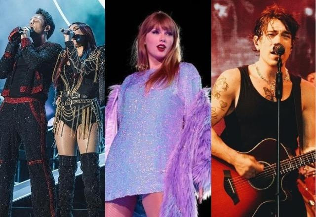 RBD à esquerda; Taylor Swift no centro; NX Zero à direita