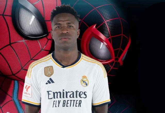 Montagem com foto de Vinícius Jr, Peter Parker e Miles Morales