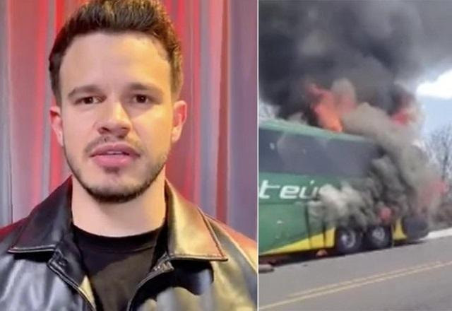 Matheus Fernandes e ônibus pegando fogo