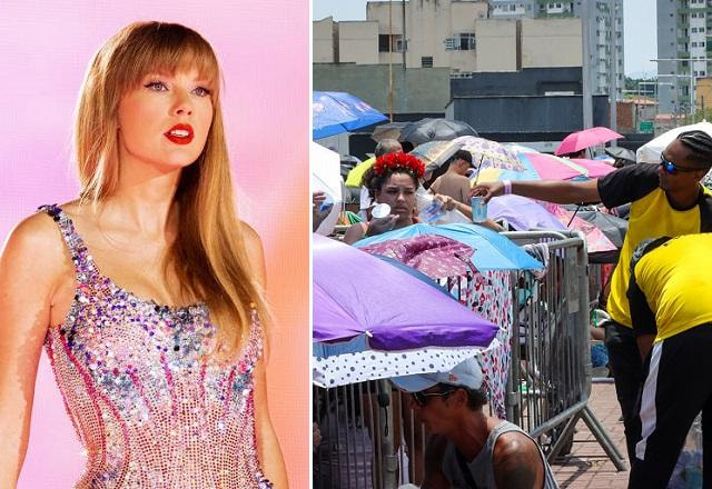 Taylor Swift e fãs recebendo água