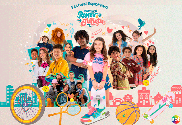 arte promocional com montagem os atores e logo da novela