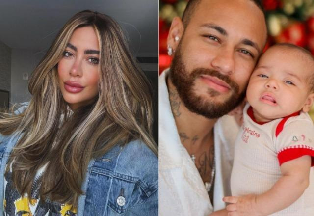 Rafaella Santos à esquerda; Neymar Jr. e Mavie à direita