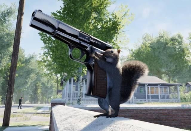 esquilo com um revólver do jogo Squirrel with a Gun