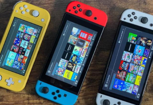 Foto comparando o visual dos três modelos do Nintendo Switch