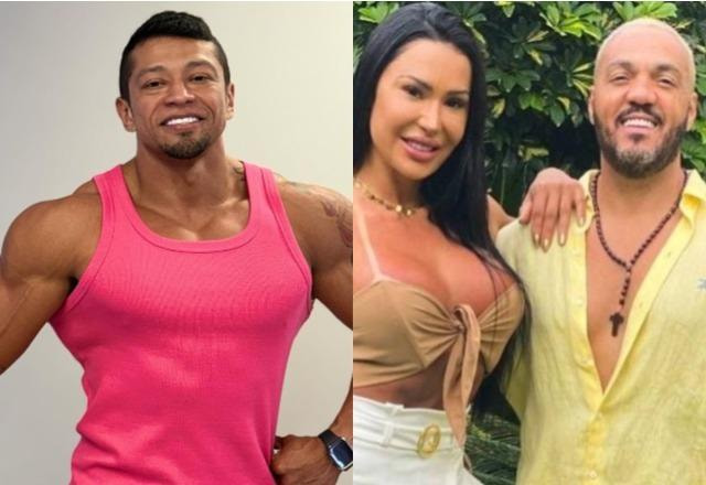Gilson à esquerda; Gracyanne e Belo à direita