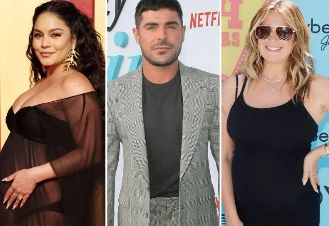 Vanessa Hudgens à esquerda; Zac Efron no centro; Ashley Tisdale à direita