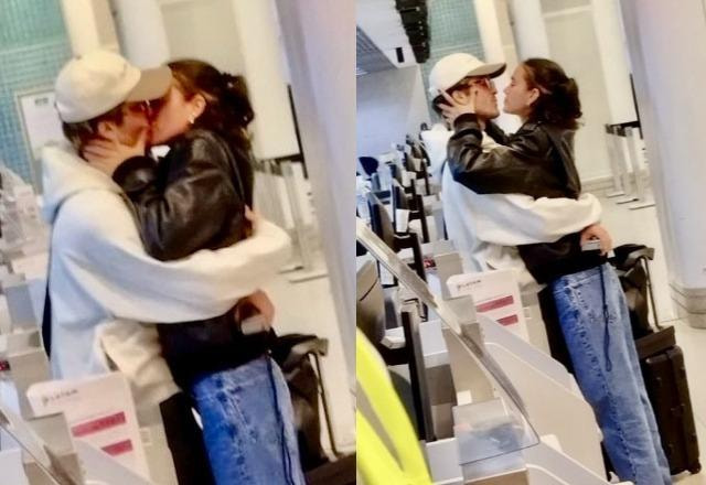 Bruna Marquezine e João Guilherme se beijando em aeroporto