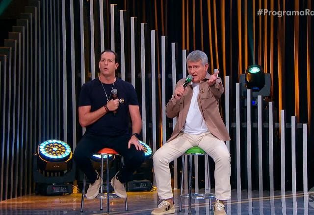 Benjamin Back e Cleber Machado no palco do Programa Raul Gil.