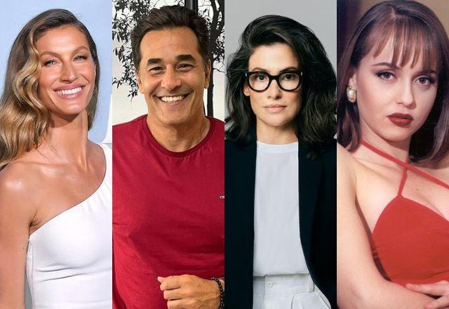 Na montagem aparece fotos da Gisele Bündchen, do Luciano Szafir, da Renata Vasconcellos e da Gabriela Spanic da esquerda para direita