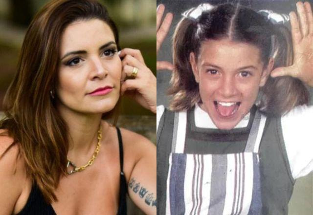 Na montagem aparece Renata Del Bianco adulta do lado esquerdo, e adolescente, quando fazia Chiquititas, do lado direito