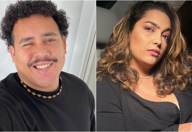 Montagem com os rostos de Lucas Buda e Camila Moura lado a lado