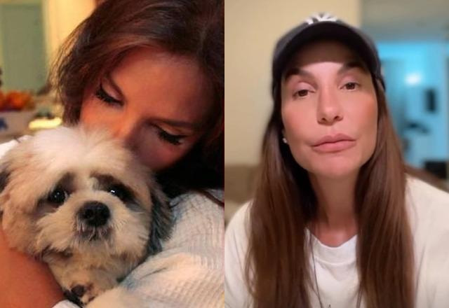 Montagem com foto de Ivete Sangalo segurando um cachorro e outra foto de Ivete Sangalo de boné azul