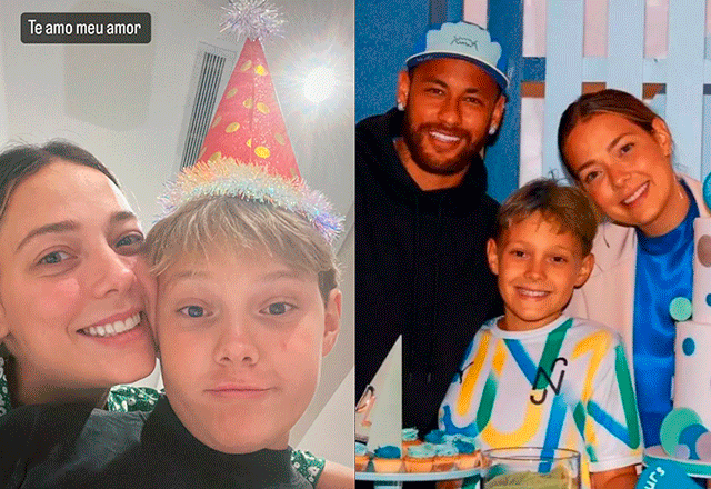 montagem com foto de Davi e Carol com foto de Davi, Neymar e Carol