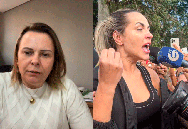 montagem com foto de deolane e foto de delegada