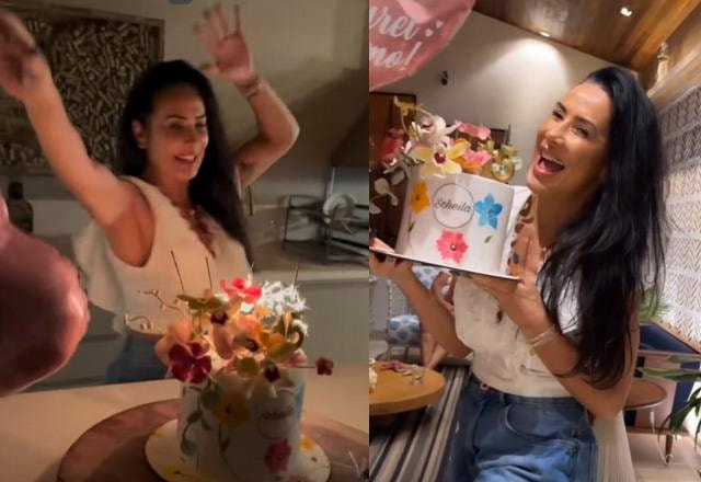 Montagem com fotos de Sheila Carvalho comemorando seu aniversário de 51 anos