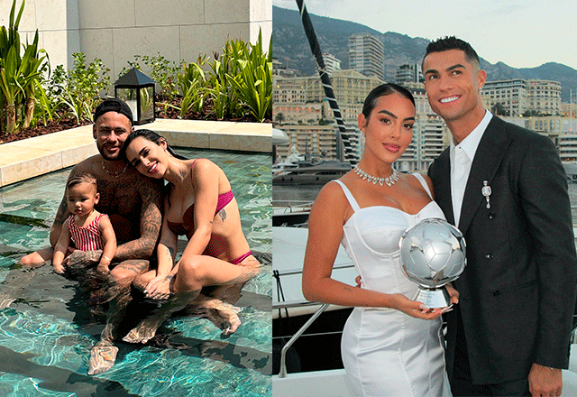 montagem com a foto de bruna e família com georginia e cristiano ronaldo