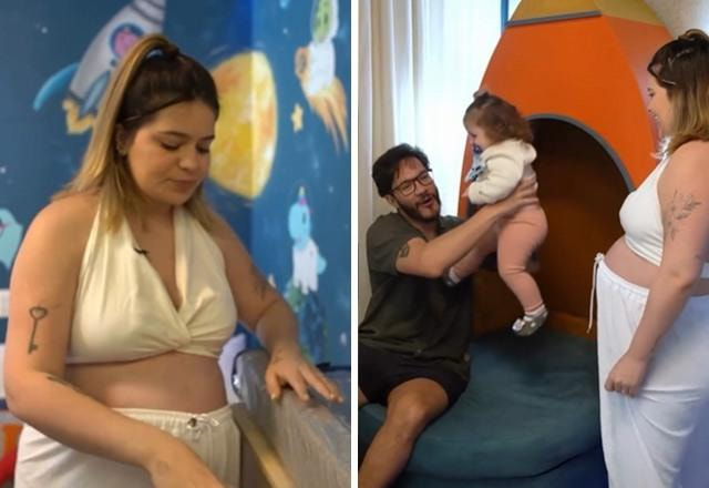 Montagem com fotos de Viih Tube e Eliezer no quarto para a espera do novo bebê Ravi, junto com a filha Lua