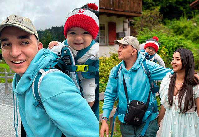 montagem com fotos da família de João Gomes e Ary Mirelle