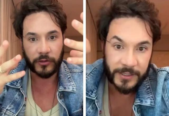 Montagem com fotos de Eliezer revoltado com fake news sobre a morte de seu filho com Viih Tube