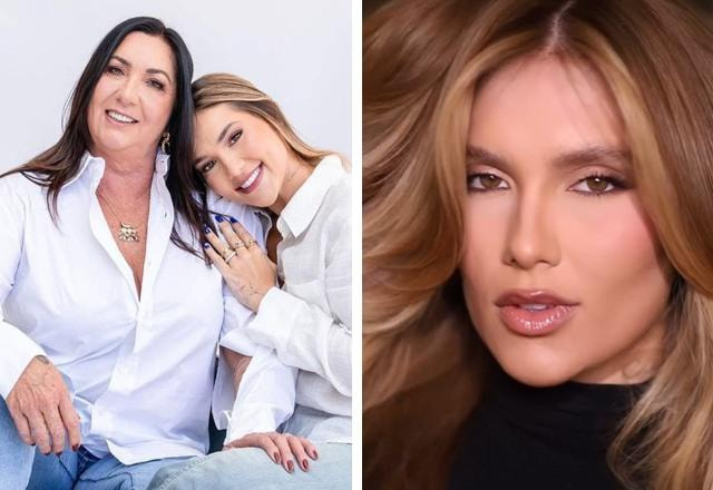 Montagem com fotos de Virginia sentada e abraçada com a mãe, Margareth Serrão, e foto de Virginia com novo visual, de cabelos renovados