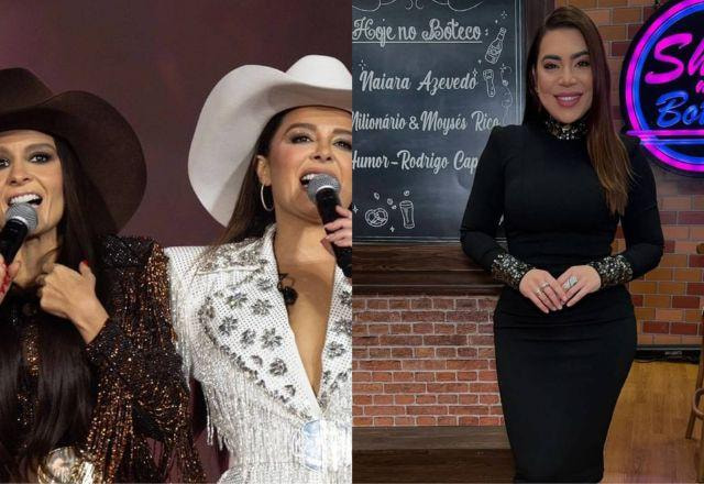 Montagem com os rostos de Maiara e Maraisa e Nayara Azevedo lado a lado