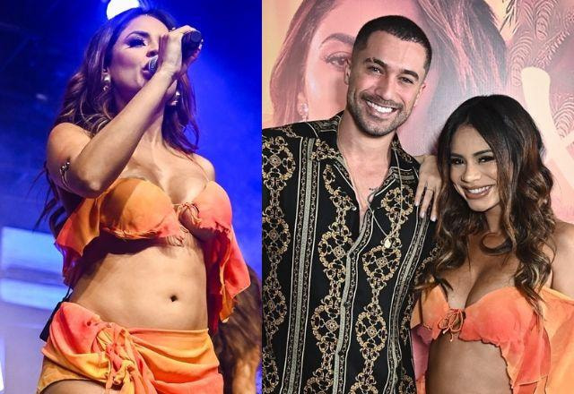 Na montagem aparece Lexa do lado esquerdo, cantando e exibindo a barriga de grávida, e Lexa com Ricardo Vianna do lado direito