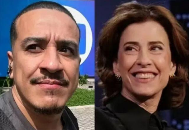 Rostos do humorista Marco Gonçalves e de Fernanda Torres lado a lado