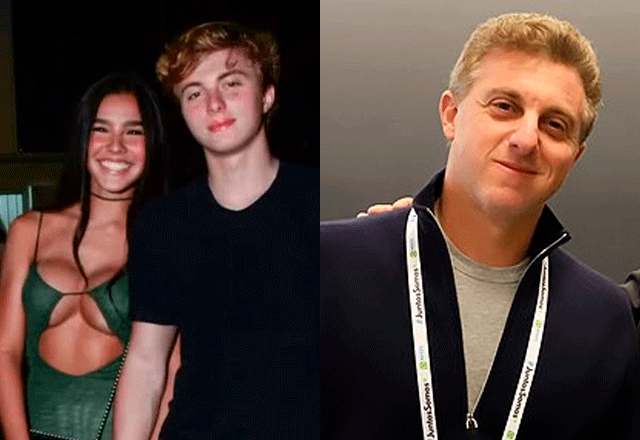 montagem com foto de luciano huck com foto de benicio e namorada