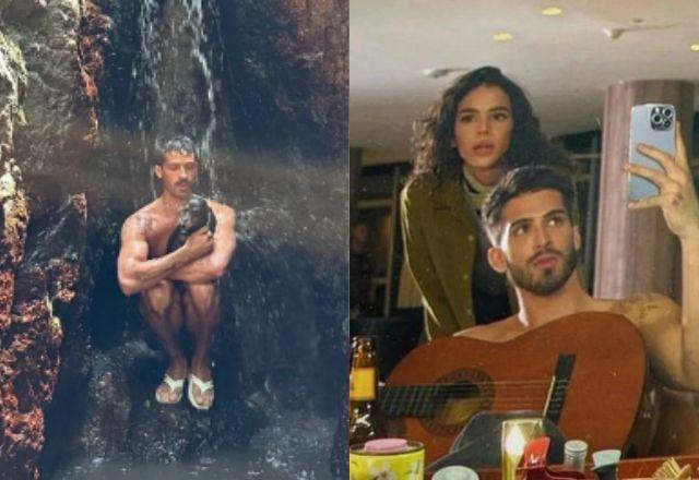 João Guilherme posa em cachoeira com pet que adotou com Bruna