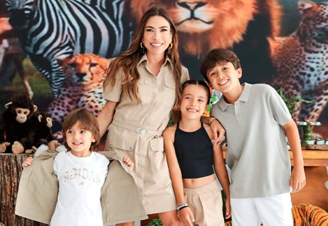 Patricia Abravanel e os três filhos, Pedro, Jane e Senor