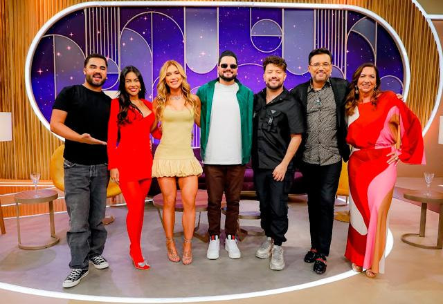 Lucas Guedez, Flay, Virginia, Diego & Victor Hugo, Geraldo Luís e Margareth Serrão posam juntos para foto.