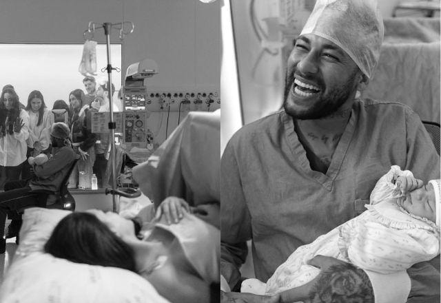 Neymar e Bruna Biancardi na sala de parto após nascimento de Mel