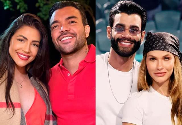 Gusttavo Lima, Thiago Brava, Andressa Suita e Lisa Ritter posam juntos para foto.