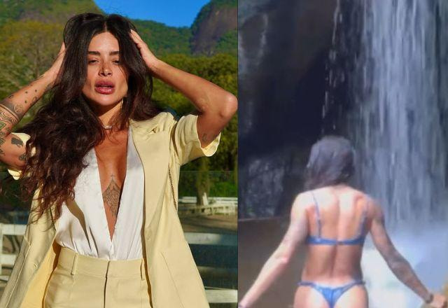 Aline Campos se reconecta com natureza através de cachoeira