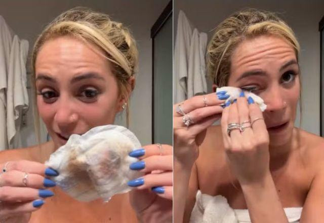 Luisa Perissé tirando maquiagem