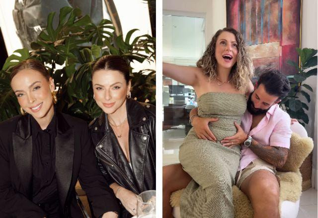 Louise Estaniecki posa ao lado da irmã; na foto ao lado, posa junto ao marido.