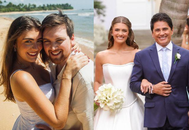 Luma posando com o marido e com o pai