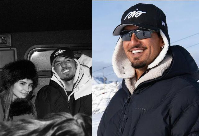 Gabriel Medina surge com namorada em meio a neve