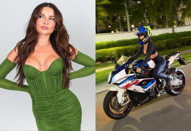 Juliette surge de moto, arrisca manobra e namorado dispara: "Posso andar na sua garupa?"