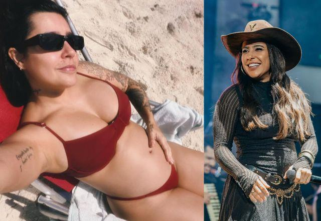 Grávida, Lauana Prado curte praia no Rio e celebra momento com o filho Dom